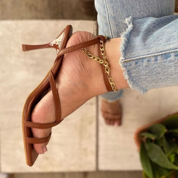 Tan Square Toe Ankle Bracelet Heel - Picture 2 of 4